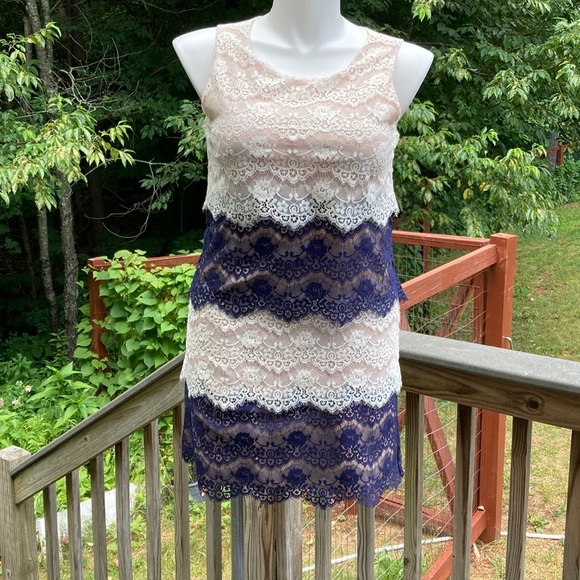 Jessica Simpson white and navy layered lace over nude dress size 10 - Picture 11 of 11